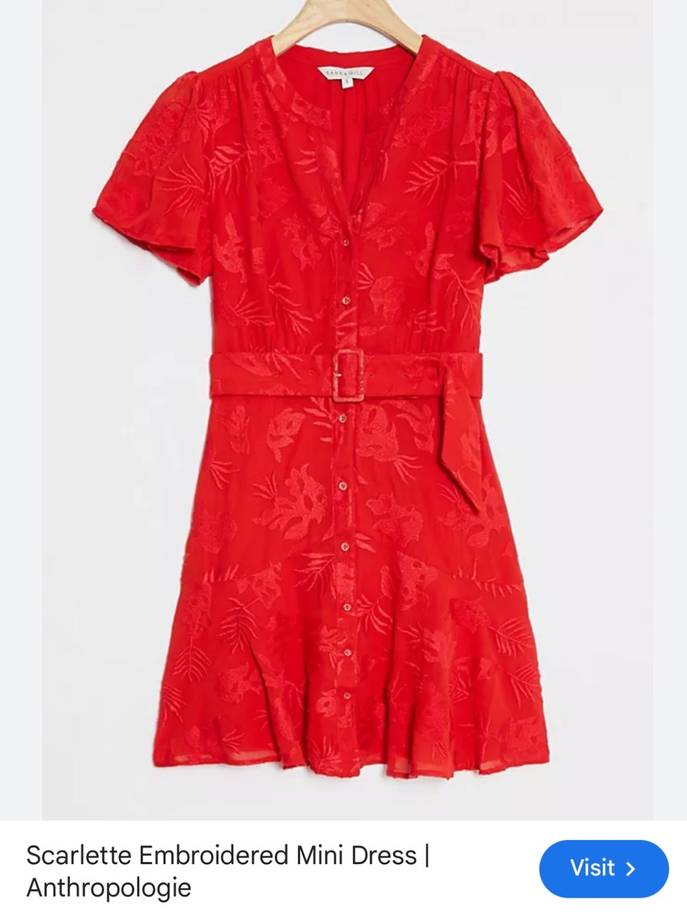 Anthropologie Ranna Gill Scarlette Embroidered Mini Dress in Red small - Picture 2 of 7